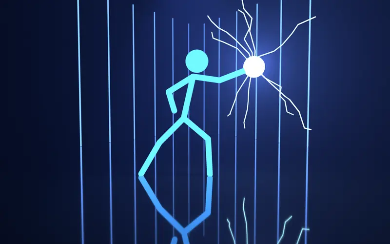 Neon blue stickman character holding an energy ball