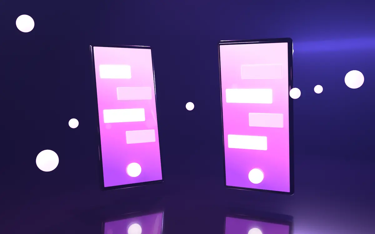 3D render of two smartphones with pink screens