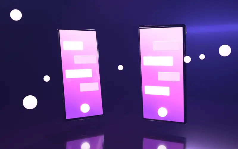 3D render of two smartphones with pink screens